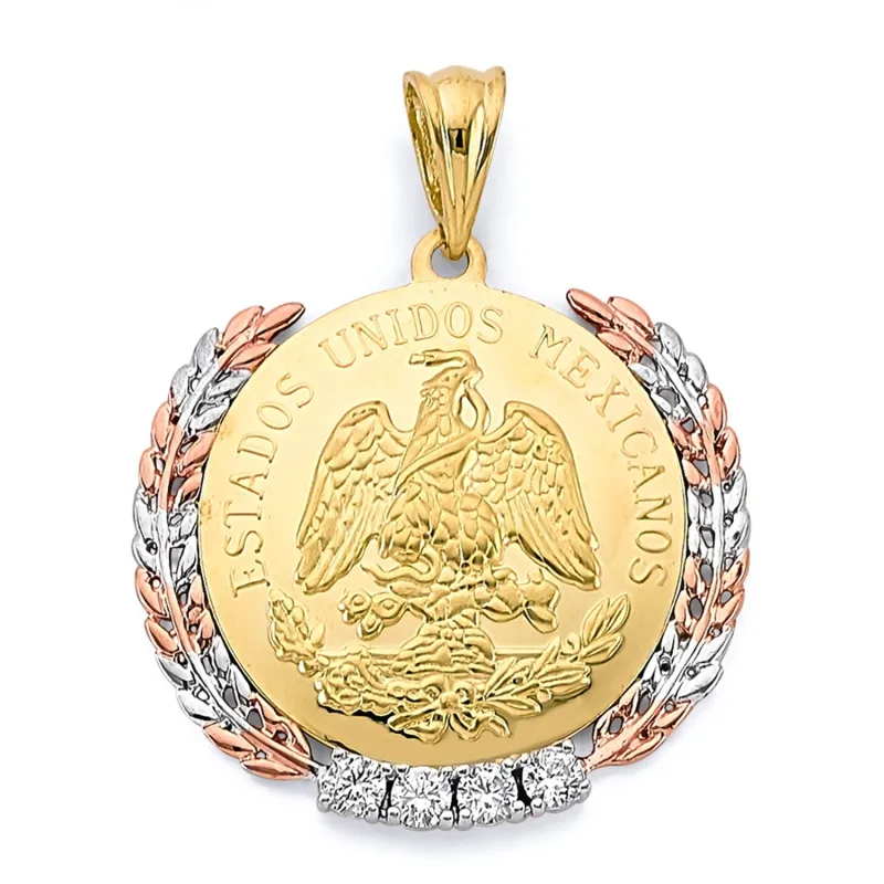 14K 3C CZ Framed Medal Coin Pendant