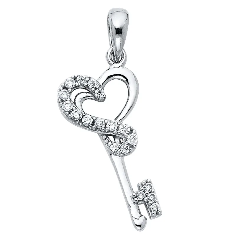 14KW CZ HEART DESIGN KEY PENDANT