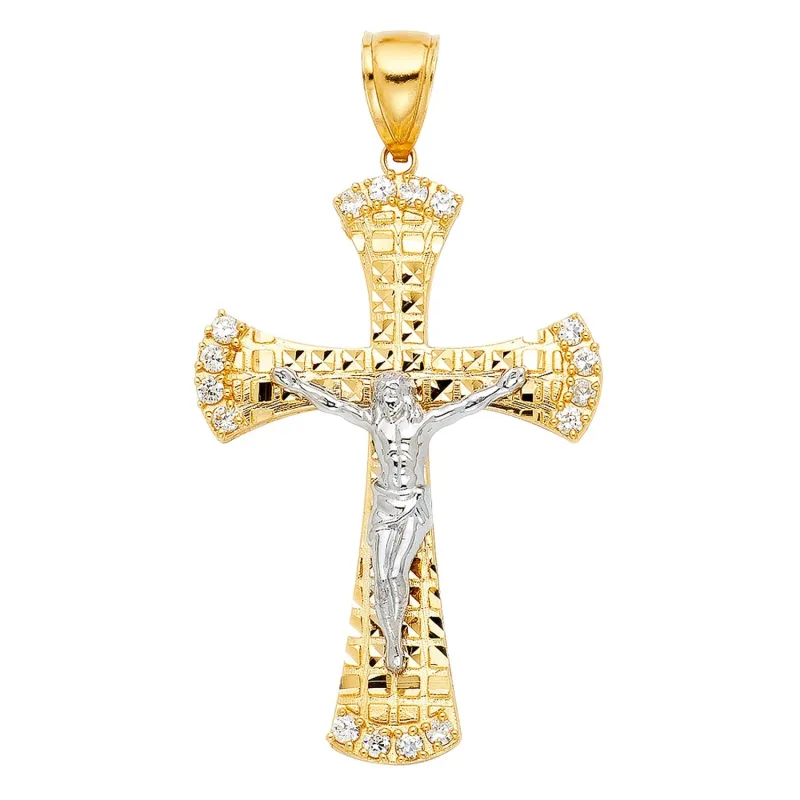14K 2T CZ CUT-OUT CRUCIFIX PENDANT