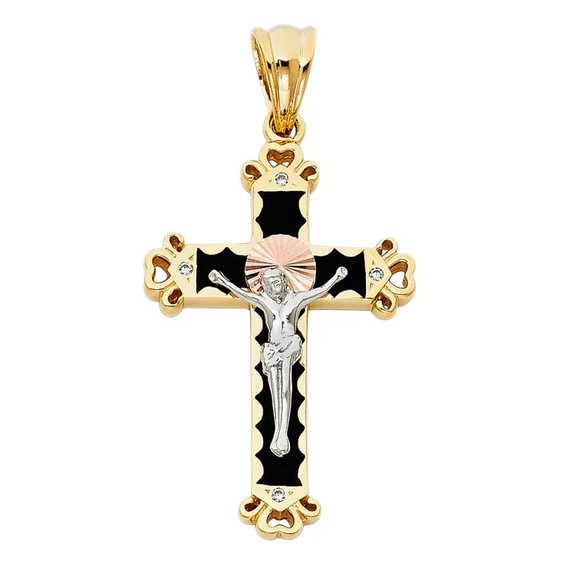 14K 3C CZ CRUCIFIX PENDANT
