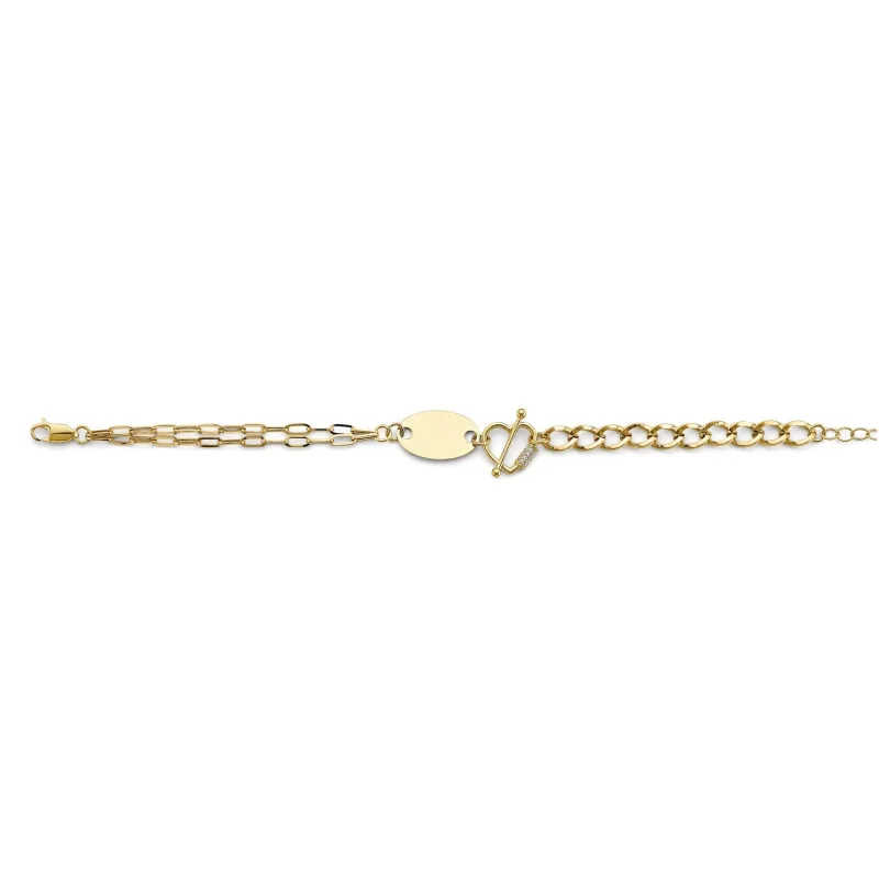 14KY CZ Heart & Engravable Link Bracelet
