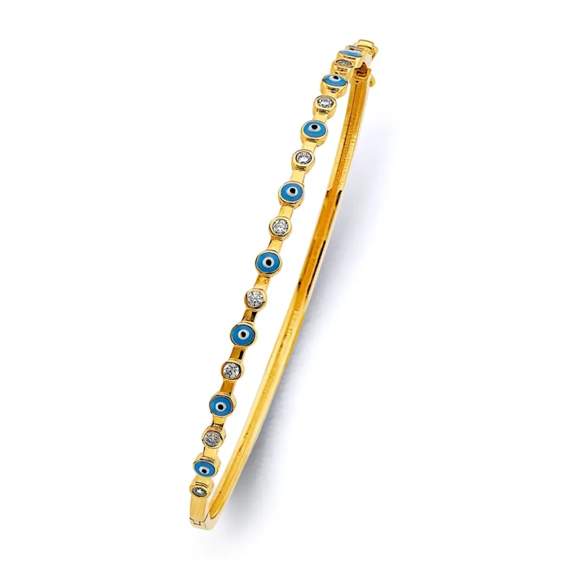 14KY Evil Eye Oval Bangle