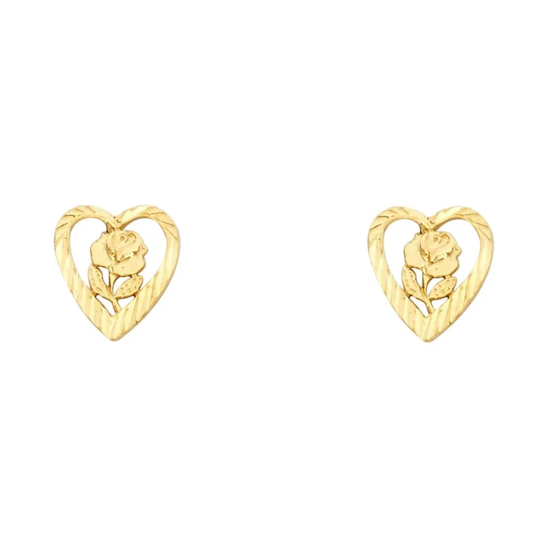 14KY SM HEART FLOWER POST EAR