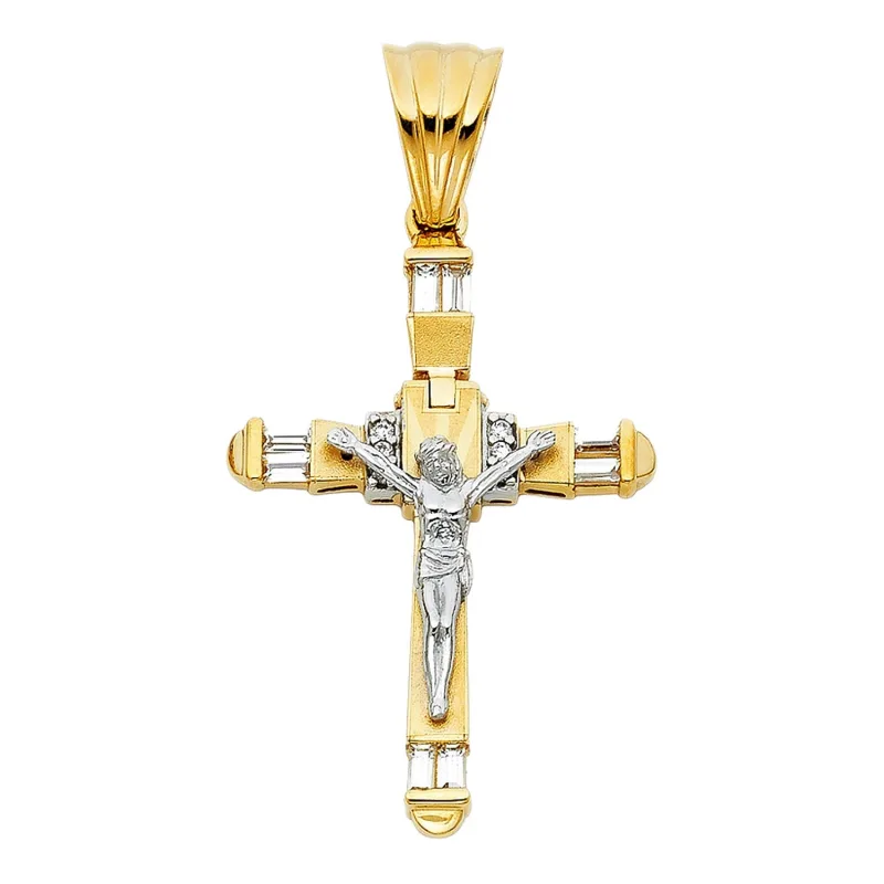 14K 2T CZ FANCY CRUCIFIX PENDANT