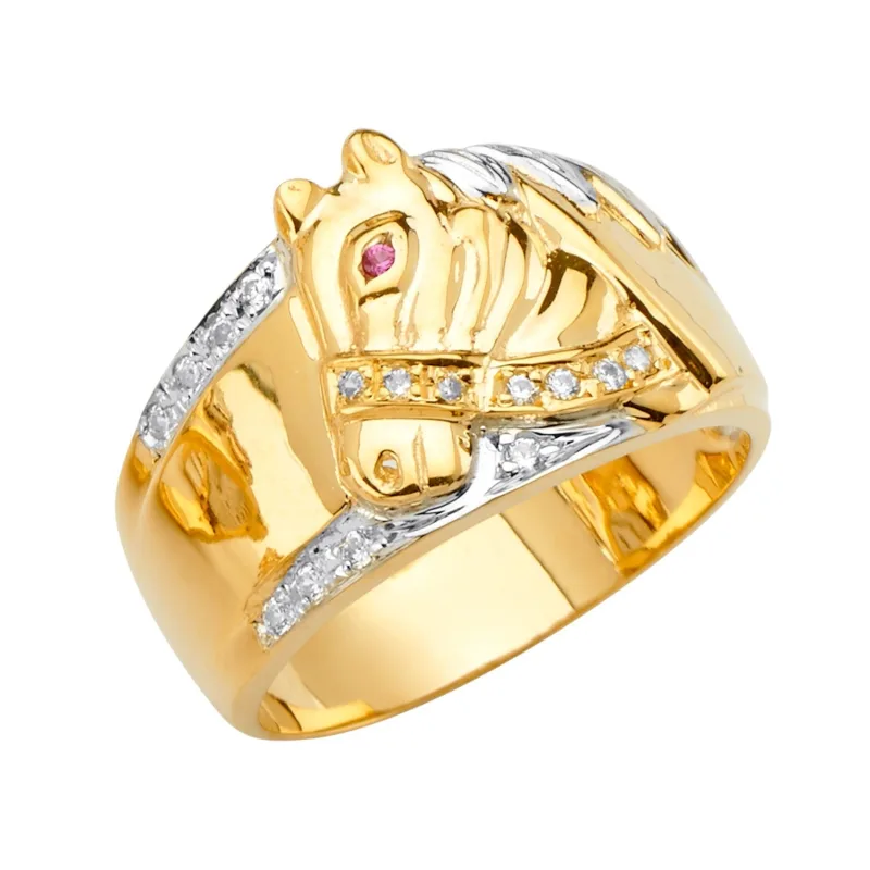 14K 3C Men's CZ Ring w/Horse