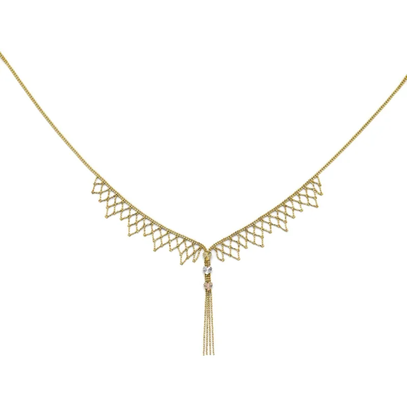 14K 3C Beaded Necklace w/DC Heart