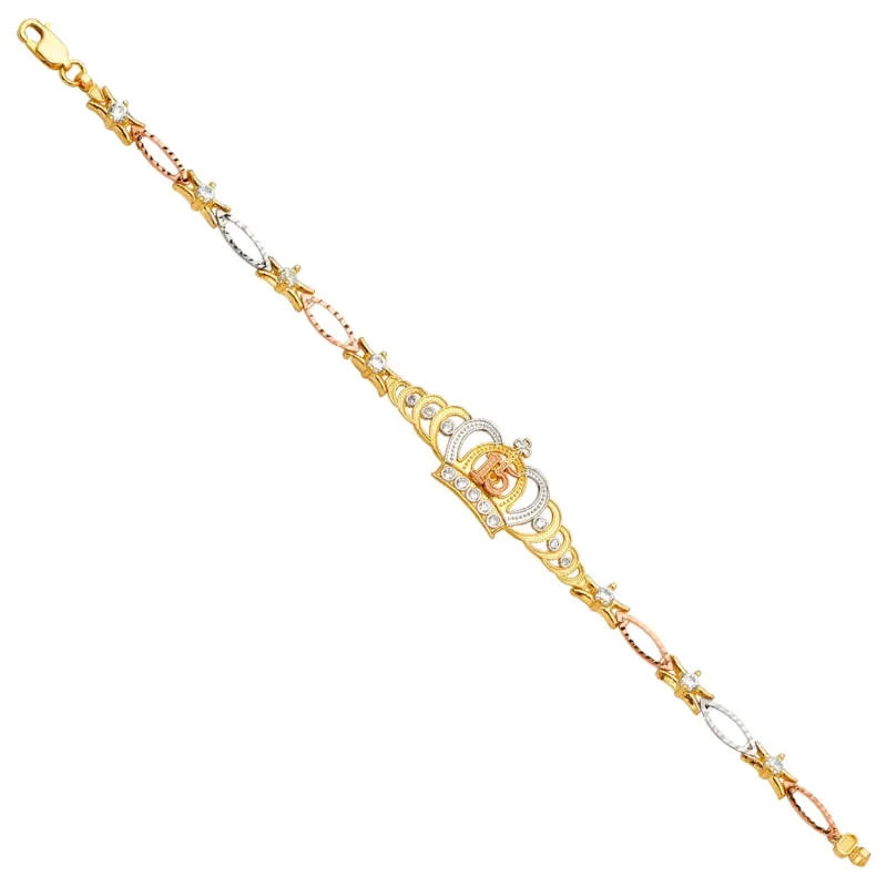 14K 3C 15 YEARS CROWN CZ BRACELET