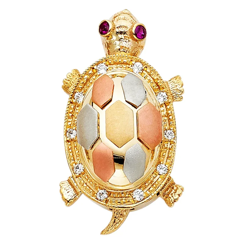 14K 3C CZ TURTLE PENDANT