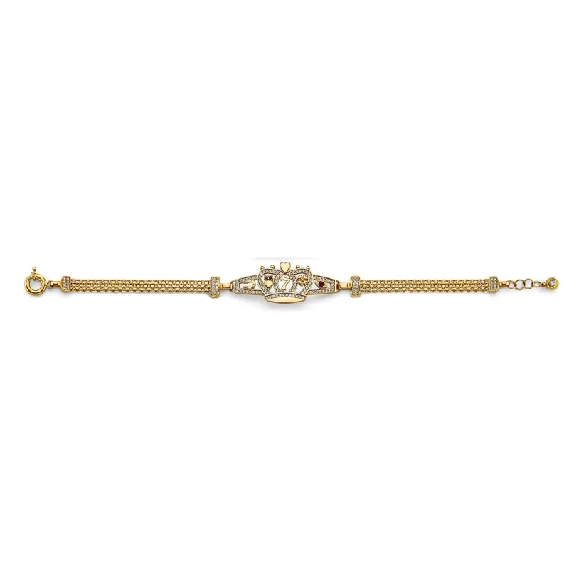 14K 3C CZ Lucky ID Bracelet