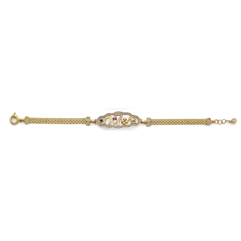 14K 2T CZ Lucky ID Bracelet
