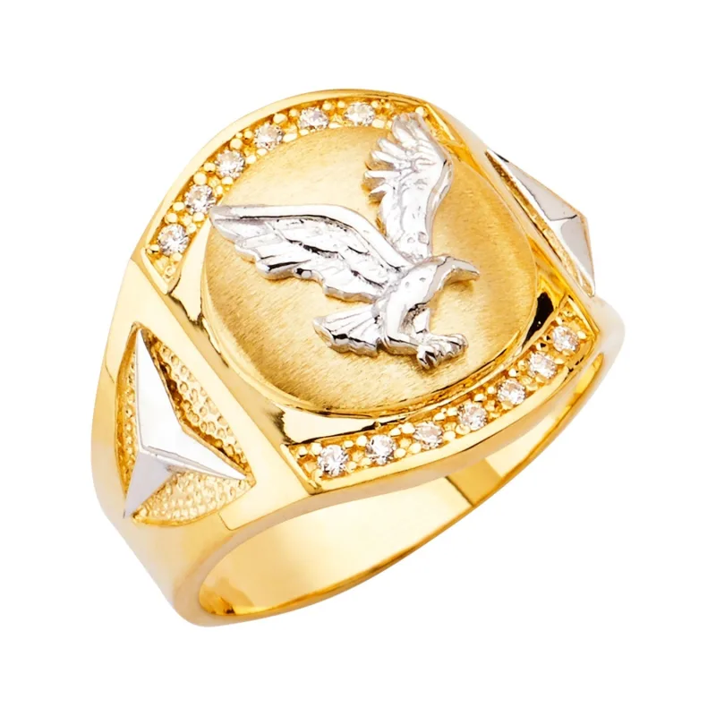 14K 2Tone Eagle Men's CZ Ring