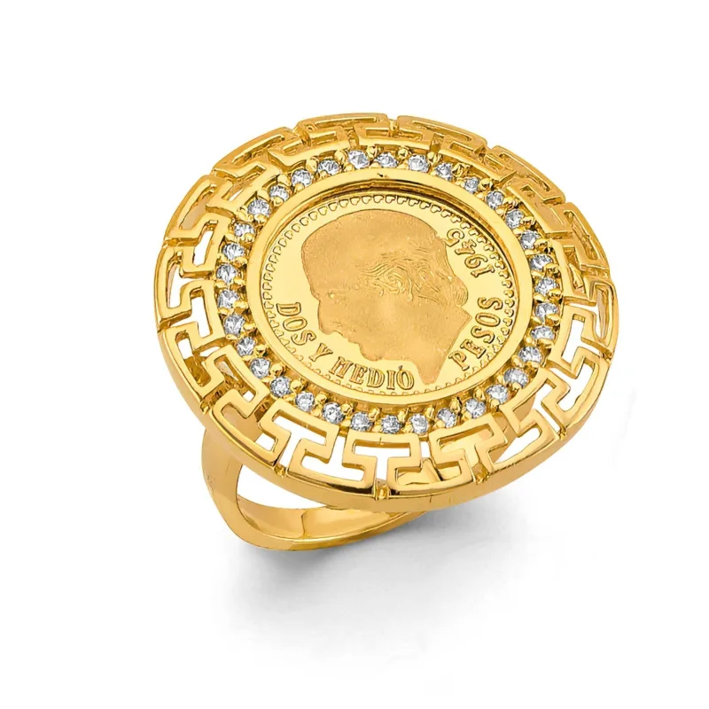 14KY CZ Greek 2.5 Pesos Coin Ring / Set