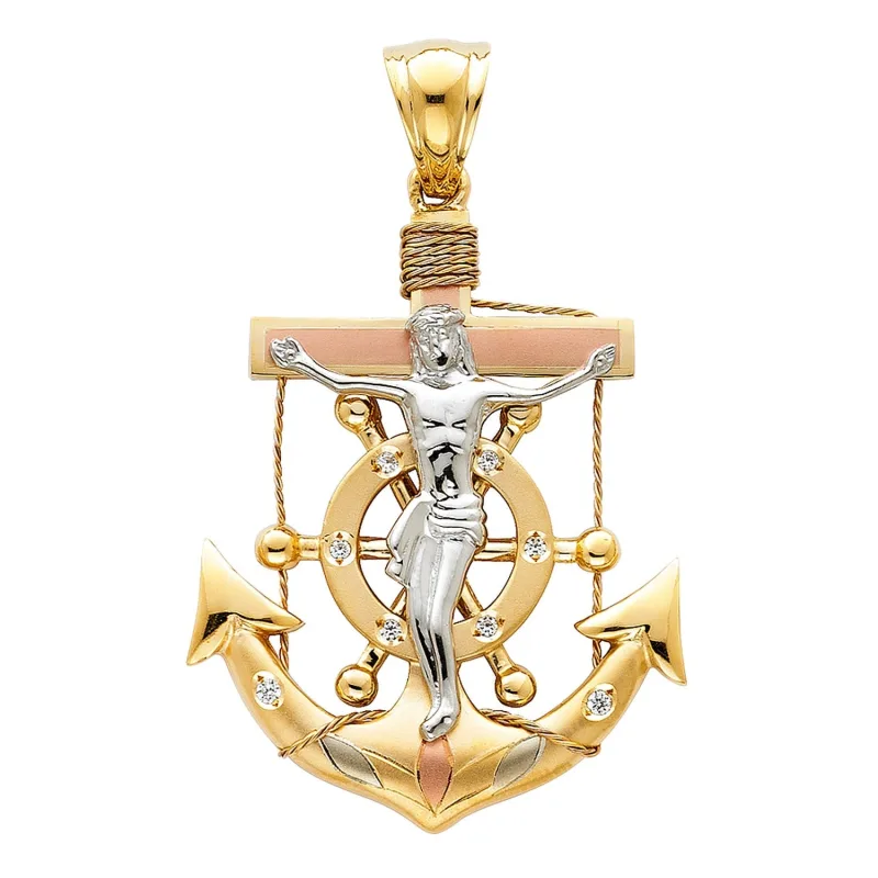 14K 3C CRUCIFIX ANCHOR PENDANT