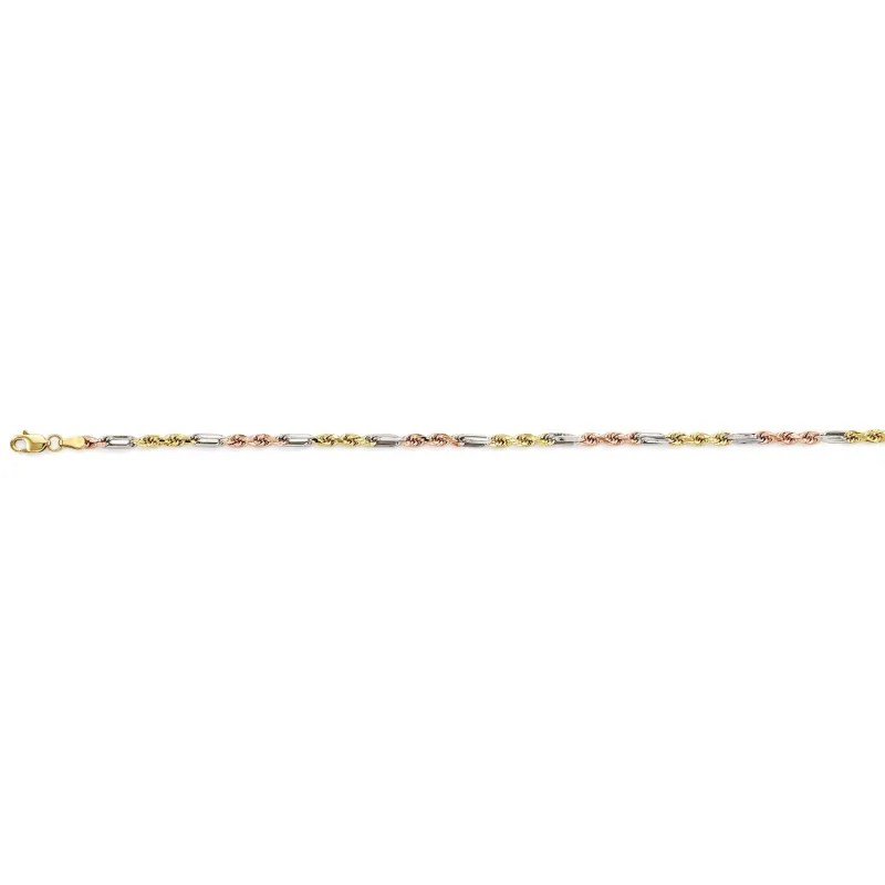 14K 3C 3mm Hollow Figaro Rope Chain