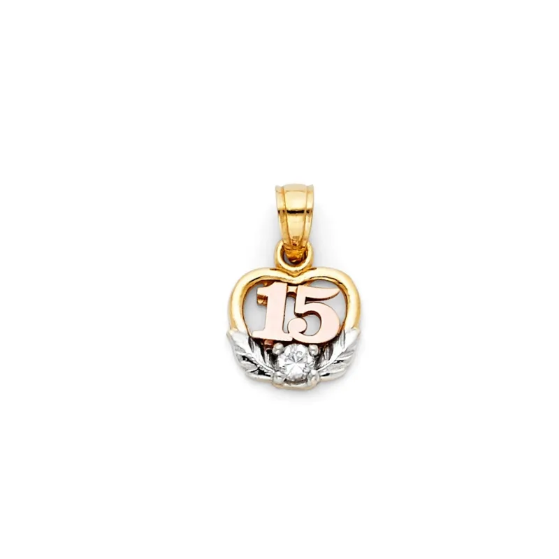 14K 3C 15 YEARS HEART PENDANT (PT368)