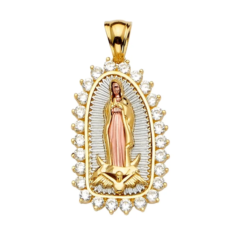 14K 3Color CZ Guadalupe Pendant