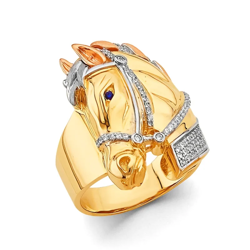 14K 3C Horse Men's CZ Ring