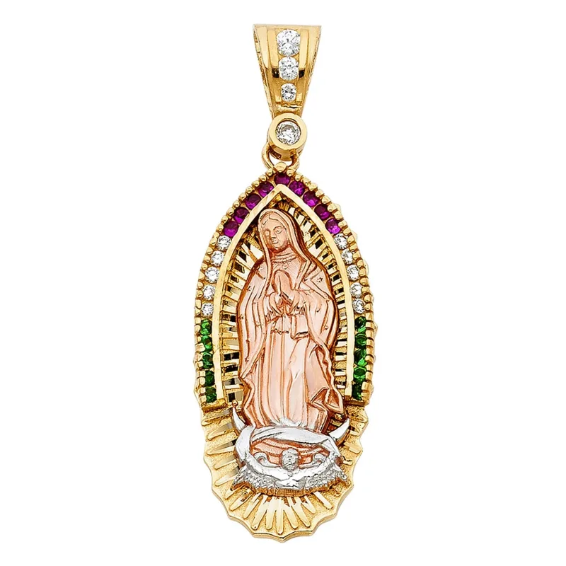14K 3C CZ OUR LADY OF GUADALUPE PENDANT