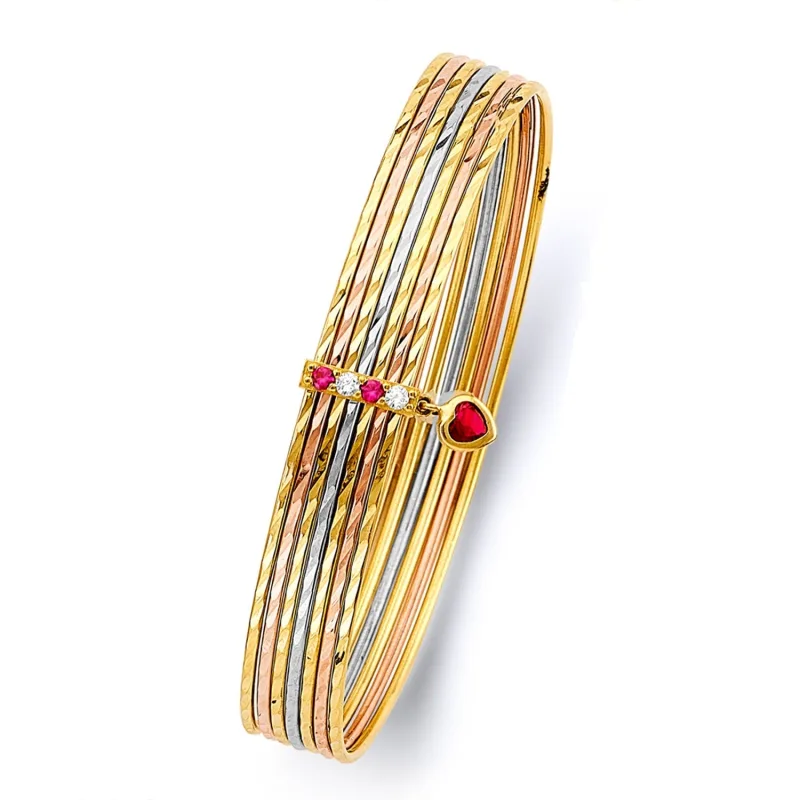 14K 3C 7Days Solid Bangle w/CZ