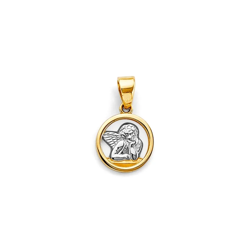 14K 2T Small Round Angel Pendant
