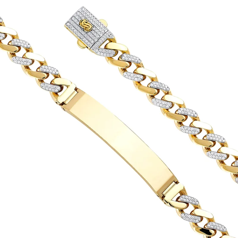 14KY 9.5mm H-Cuban CZ Monaco BR w/Plain ID