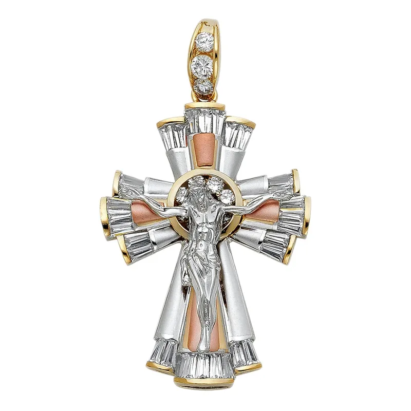 14K 3C CZ FANCY CRUCIFIX PENDANT