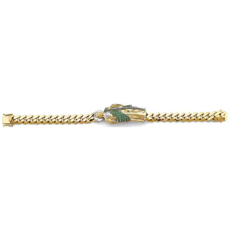 14K 2T Cuban Link CZ St. Jude ID Bracelet