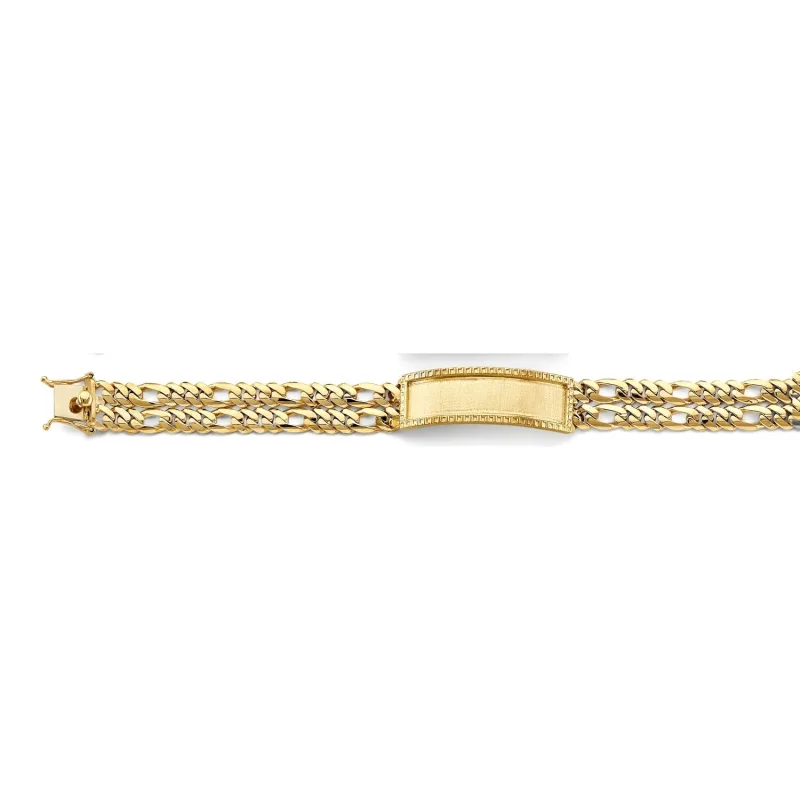 14KY 2Line Figaro Framed ID Bracelet