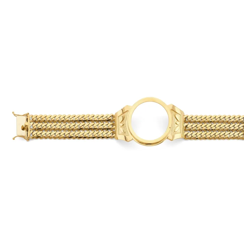 14KY 3Line Cuban Coin Frame ID Bracelet