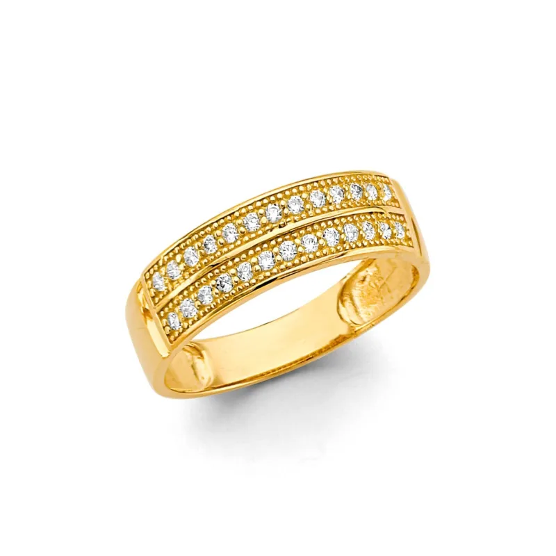 14KY Men's CZ Wedding Band / Trio Set