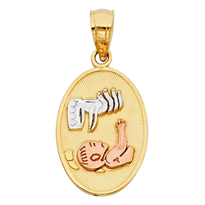 14K 3C BAPTISM PENDANT OVAL SMALL