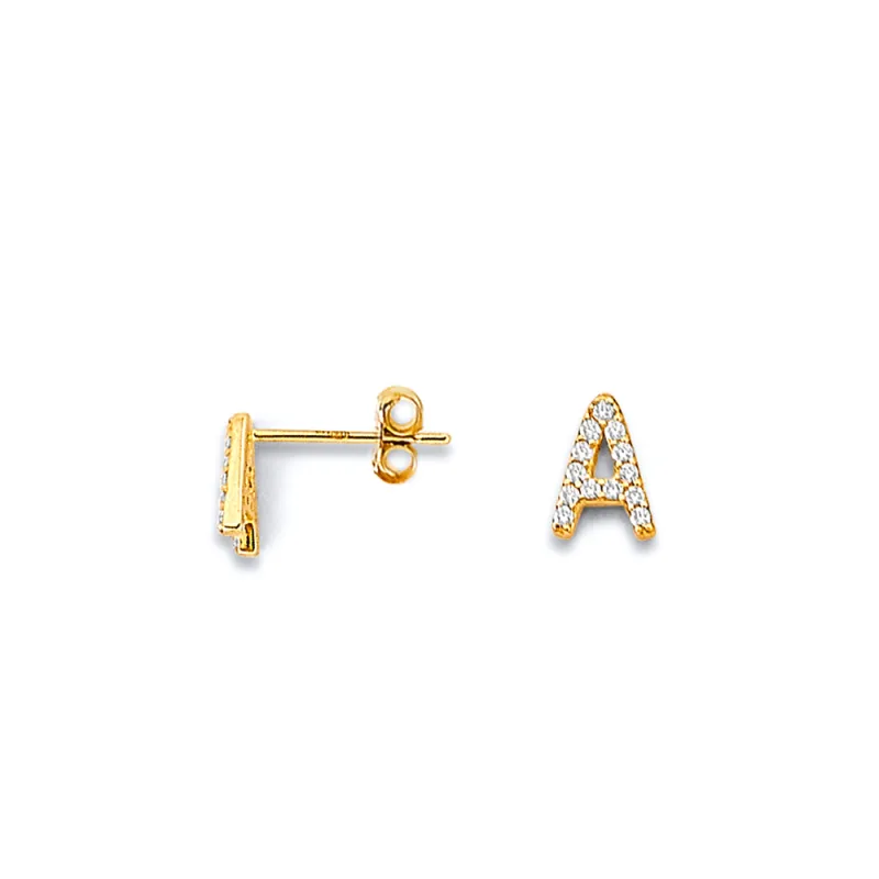 14K 2T CZ Initial Earring