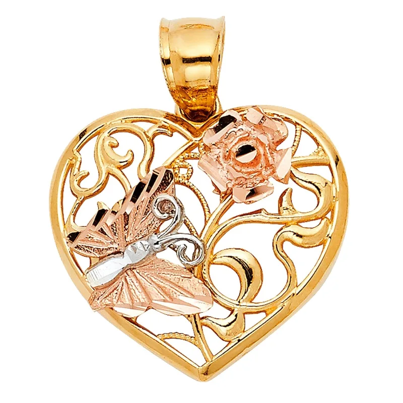 14K 3C HEART W/ BUTTERFLY PENDANT