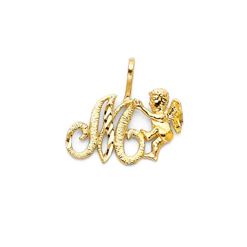 14KY INITIAL W/ANGEL PENDANT