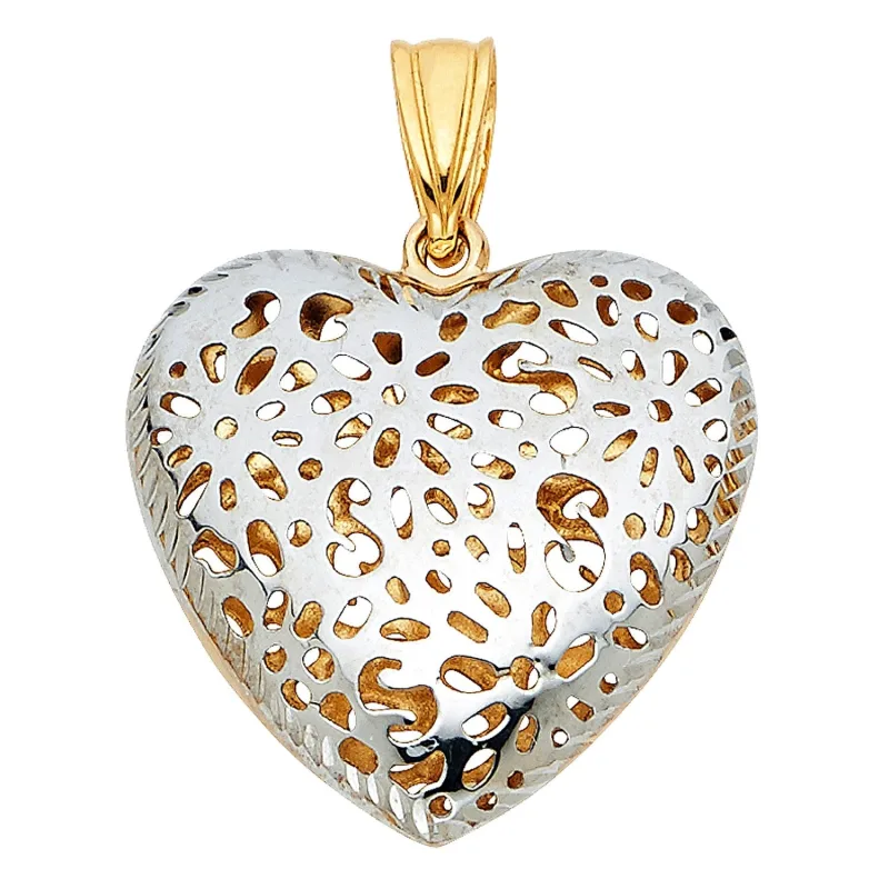 14K 2T FLOWER CUT-OUT HEART PENDT