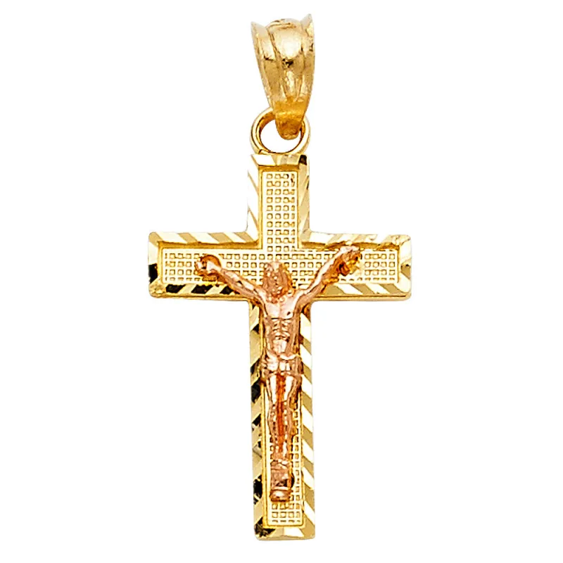 14K 2T SIDE DIAMOND CUT CRUCIFIX