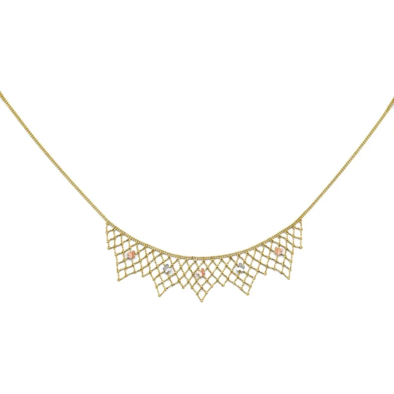14K 3C Beaded Necklace w/Butterfly