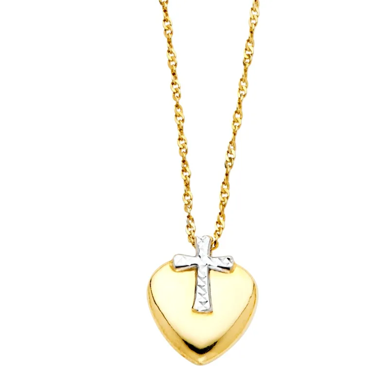 14K 2T CROSS HEART NECKLACE