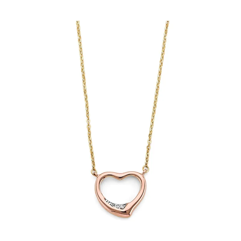 14K 3C CZ Pink Heart Necklace