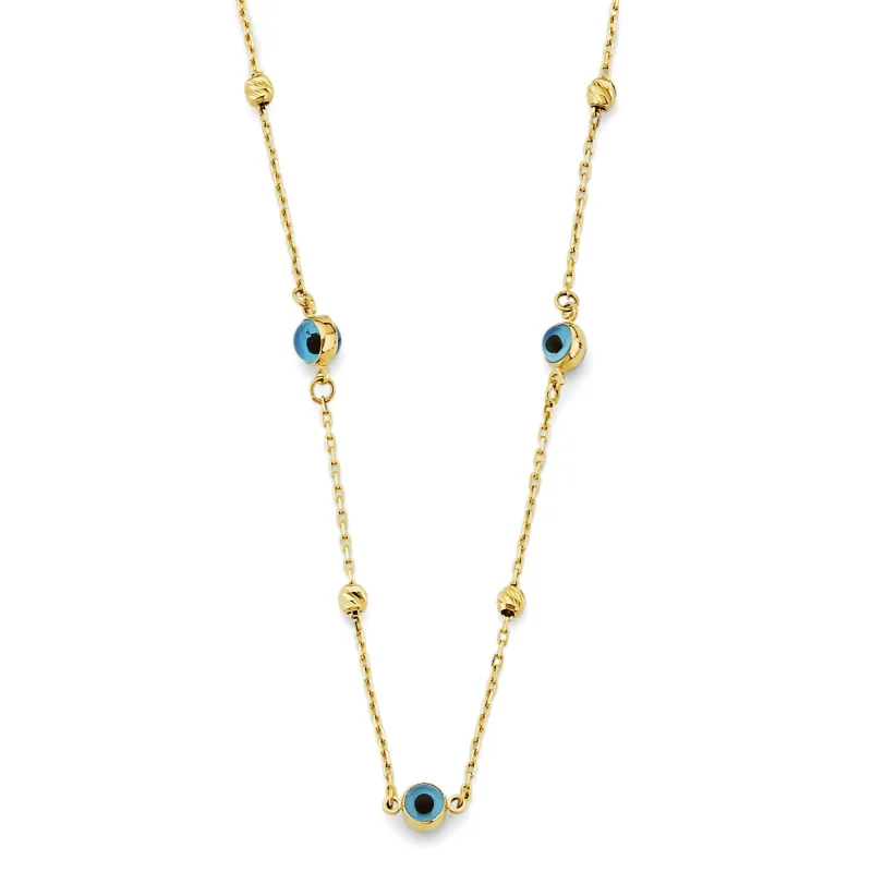 14KY Sky Blue Color Evil Eye Necklace