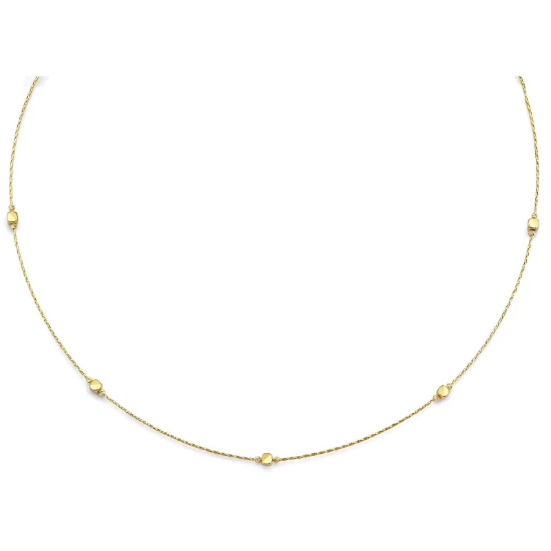 14KY String Necklace with Sq & Round Ball