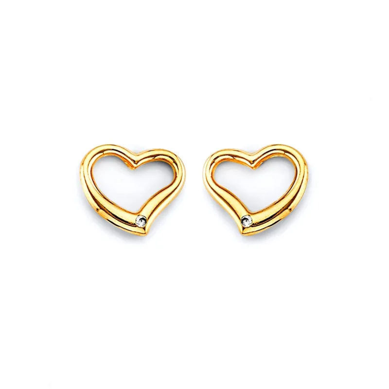 14KY CZ Heart Push Back Earring