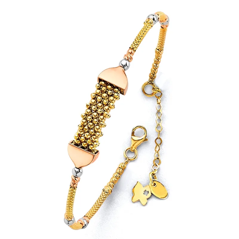 14K 3C Fancy Adjust Oval Bangle w/Ball