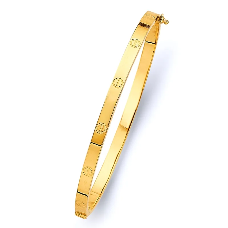14KY 4mm SQ Hol Oval Bangle w/Screw