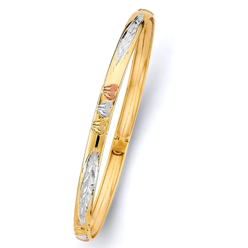14K 3C 5mm Flexible Bangle w/Heart