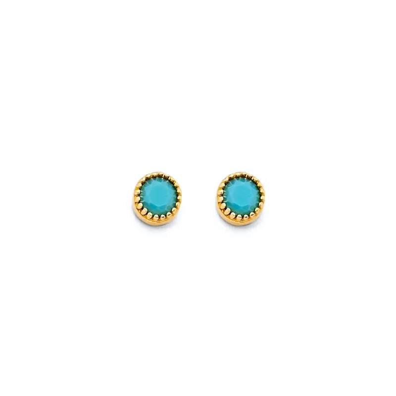 14KY Round Turquoise Push Back Earring