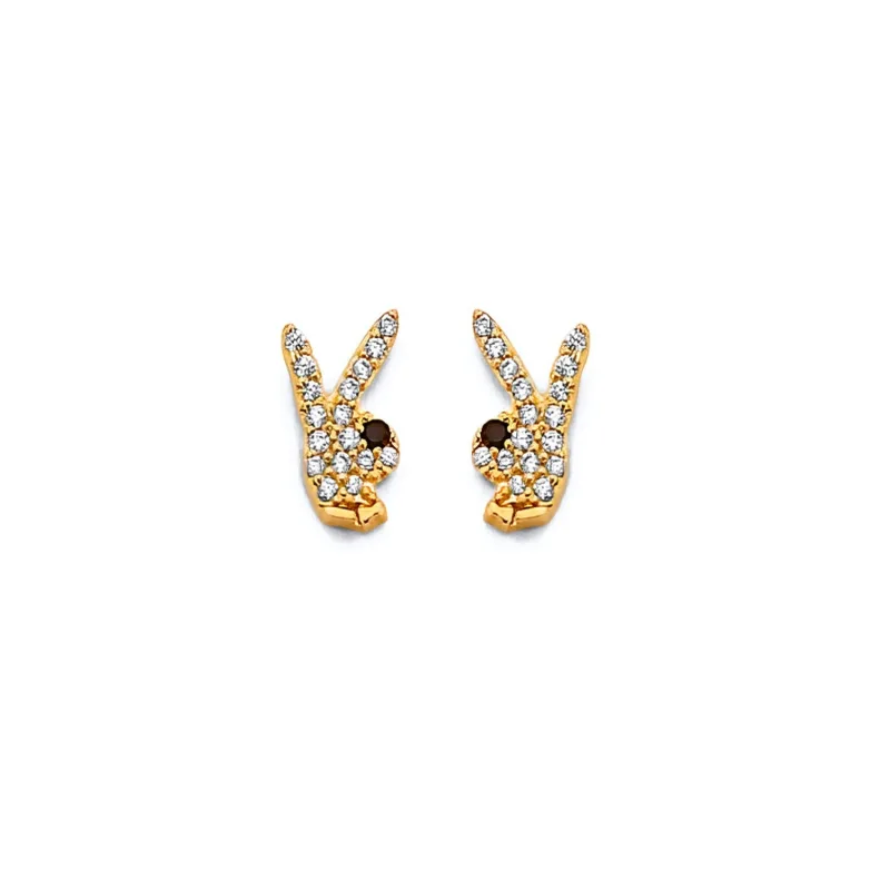 14KY CZ Rabbit Push Back Earring
