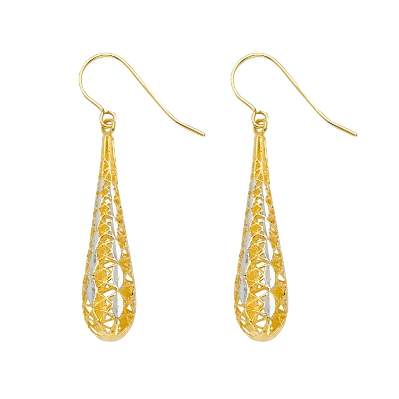 14K 2T Filigree Tear Drop Earring