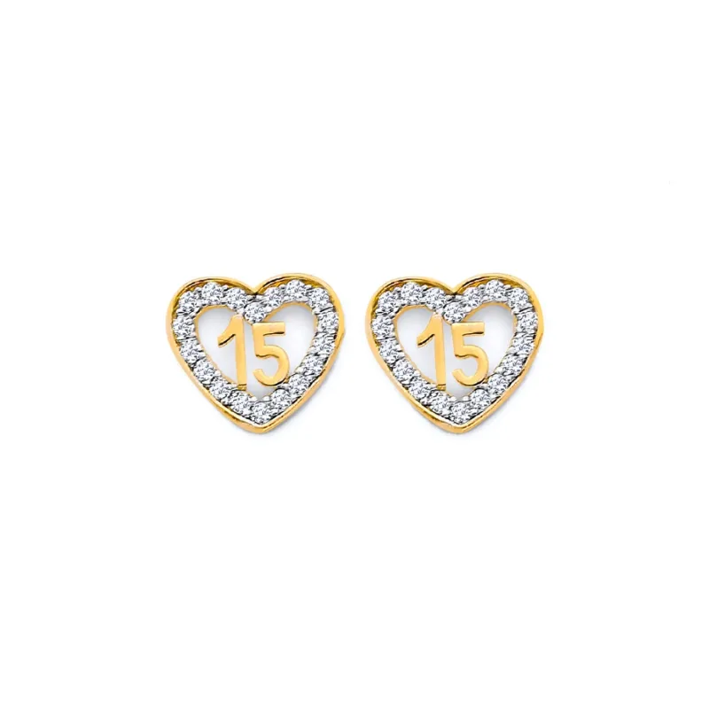 14KY CZ Heart 15 Years Push Back Earring