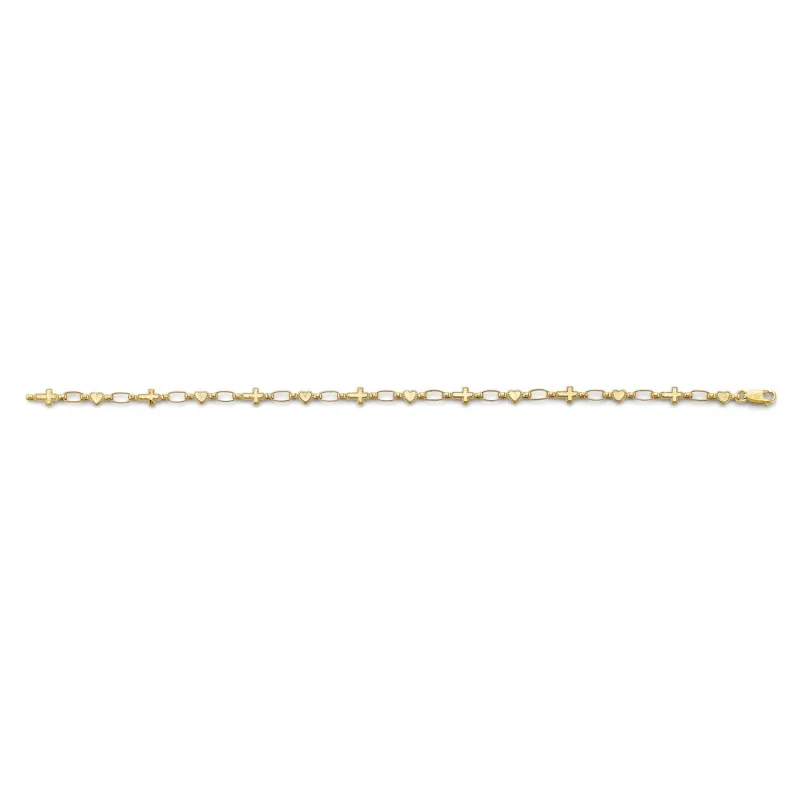 14KY Heart & Cross Bracelet